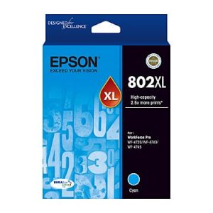Genuine Epson 802XL Cyan High Yield ink cartridge - 2,600 pages