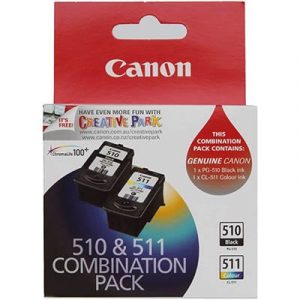 Genuine Canon PG-510 Black ink cartridge & CL-511 Colour ink cartridge 2pk - see singles for yield